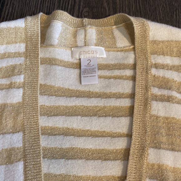 Chicos open front cardigan. Size L/12. Chicos size 2. Gold and white glittery. - Picture 13 of 15